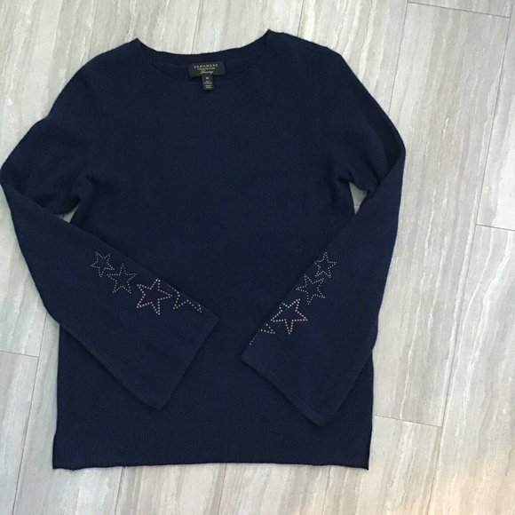 Charter Club Sweaters - Charter Club Luxury 100% Cashmere Navy Blue Sweater Size XS Star Bell Sl…